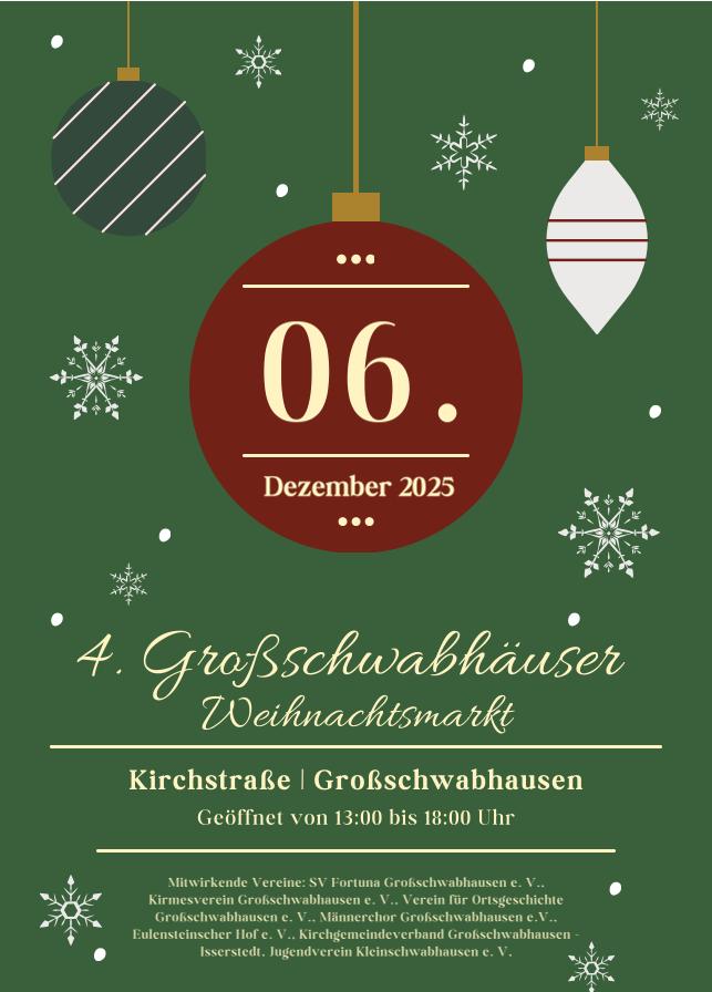 Information zum Weihnachtsmarkt am 6. Dezember 2025 in Großschwabhausen